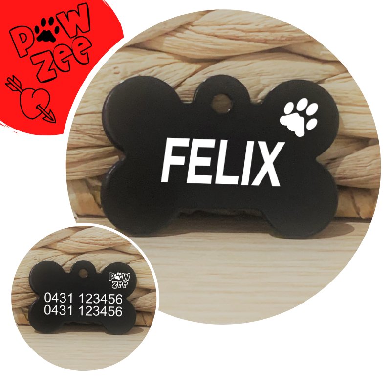 Black Bone Light Pawzee Pet Tags Engraved - Pet ID Tags