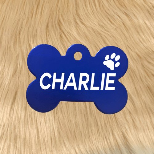 Engraved Dark Blue Bone Pawzee Light Pet Tag - Pet ID Tags