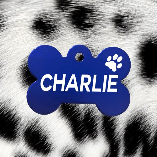 Engraved Dark Blue Bone Pawzee Light Pet Tag - Pet ID Tags