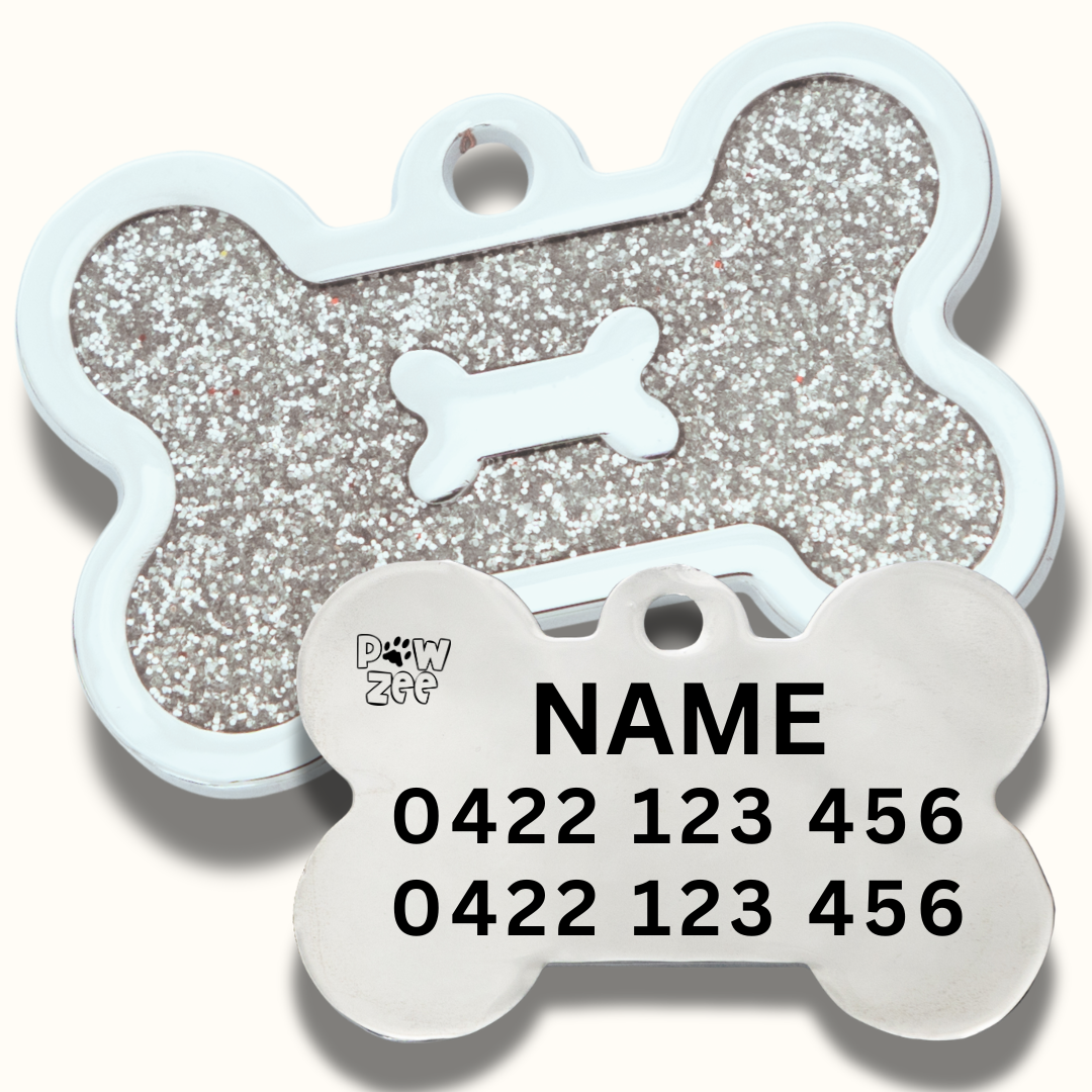 GLITTER BONE PET ID TAG - BLUE