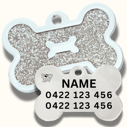 GLITTER BONE PET ID TAG - BLUE