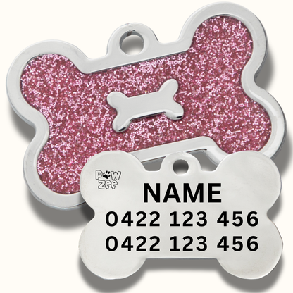 GLITTER BONE PET ID TAG - BLUE