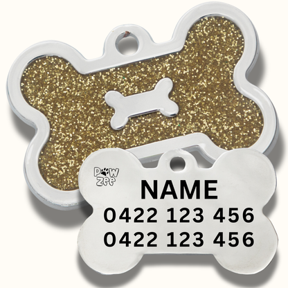 GLITTER BONE PET ID TAG - BLUE