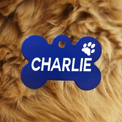 Engraved Dark Blue Bone Pawzee Light Pet Tag - Pet ID Tags