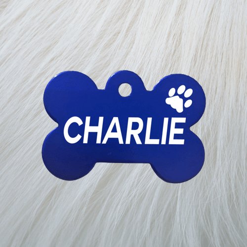 Engraved Dark Blue Bone Pawzee Light Pet Tag - Pet ID Tags