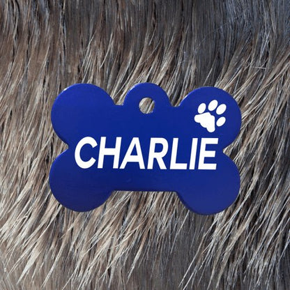 Engraved Dark Blue Bone Pawzee Light Pet Tag - Pet ID Tags