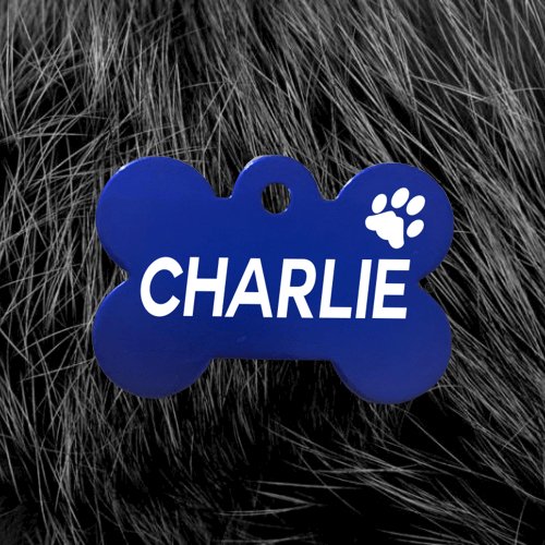 Engraved Dark Blue Bone Pawzee Light Pet Tag - Pet ID Tags