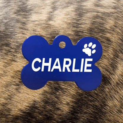 Engraved Dark Blue Bone Pawzee Light Pet Tag - Pet ID Tags
