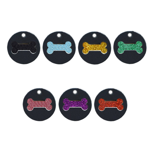 GLITTER ROUND BONE PET ID TAG