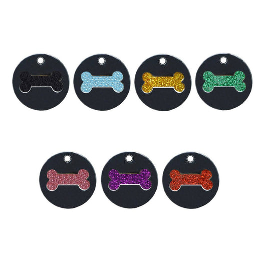 GLITTER ROUND BONE PET ID TAG