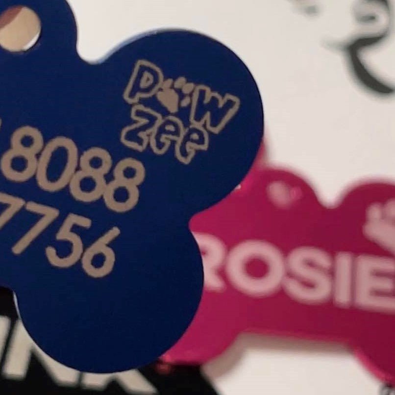 Engraved Dark Blue Bone Pawzee Light Pet Tag - Pet ID Tags