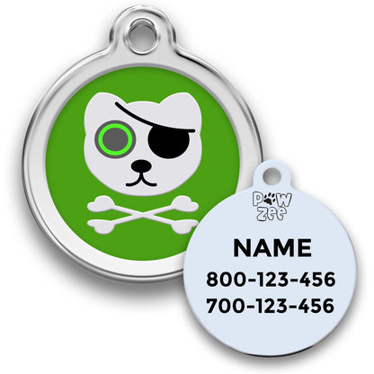 Pirate Cat ID Tag - Enamel Stainless Steel