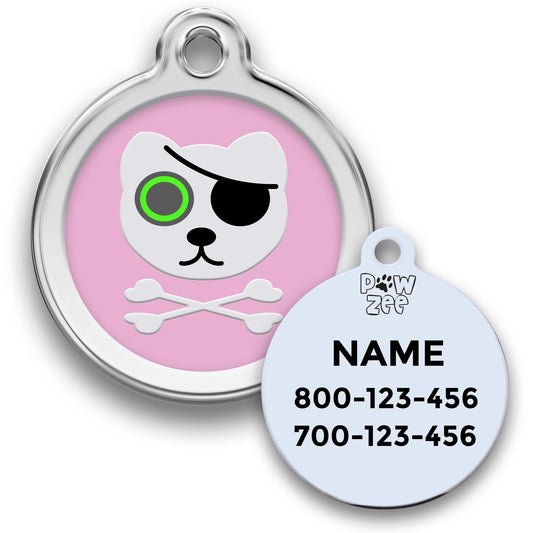 Pirate Cat ID Tag - Enamel Stainless Steel